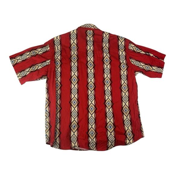 Wrangler mens XL vintage pearl snap Western Short sleeve button Red Cream Design - Picture 8 of 8
